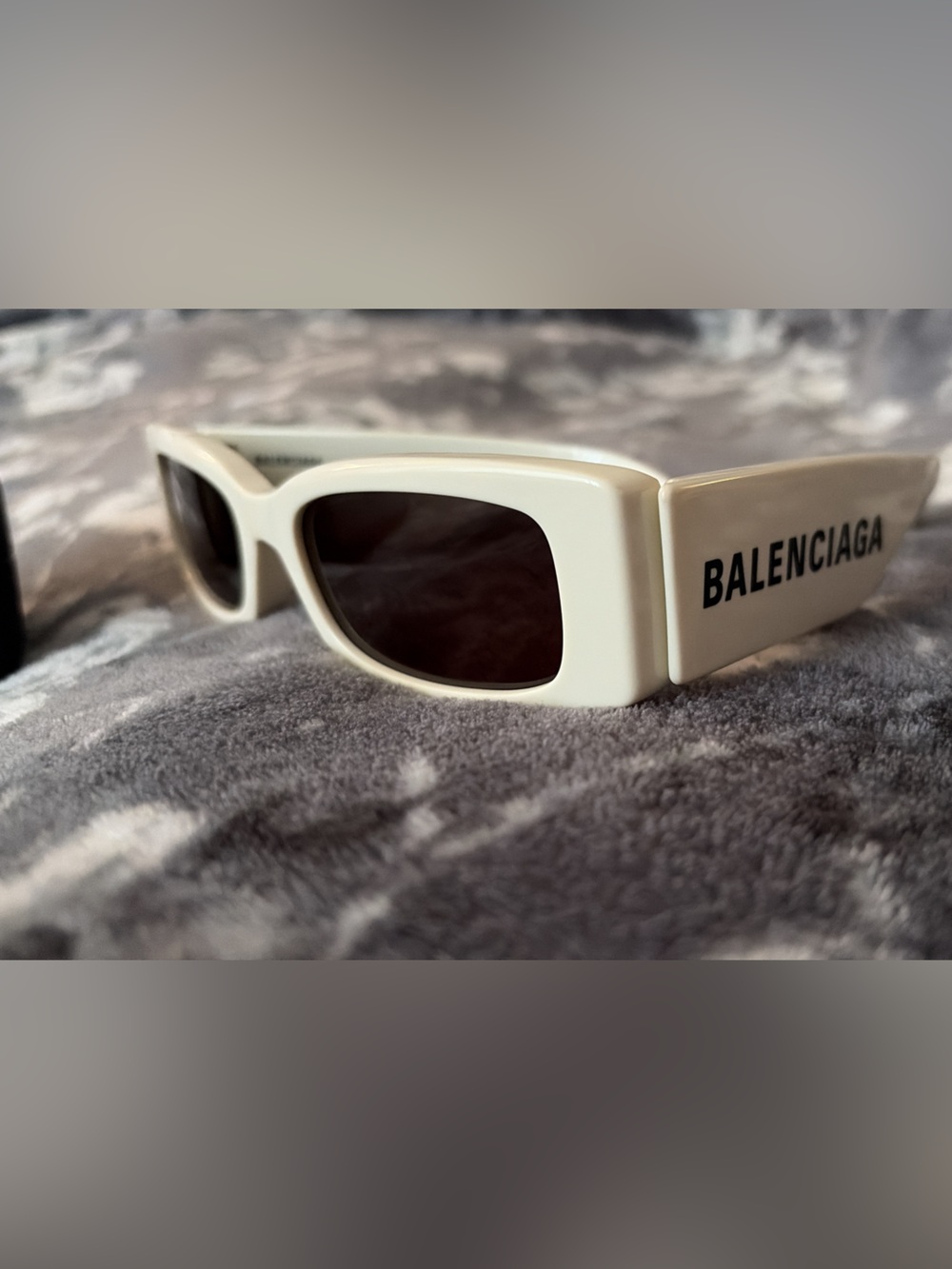 Balenciaga Cream Frame Sunglasses with Dark Lenses